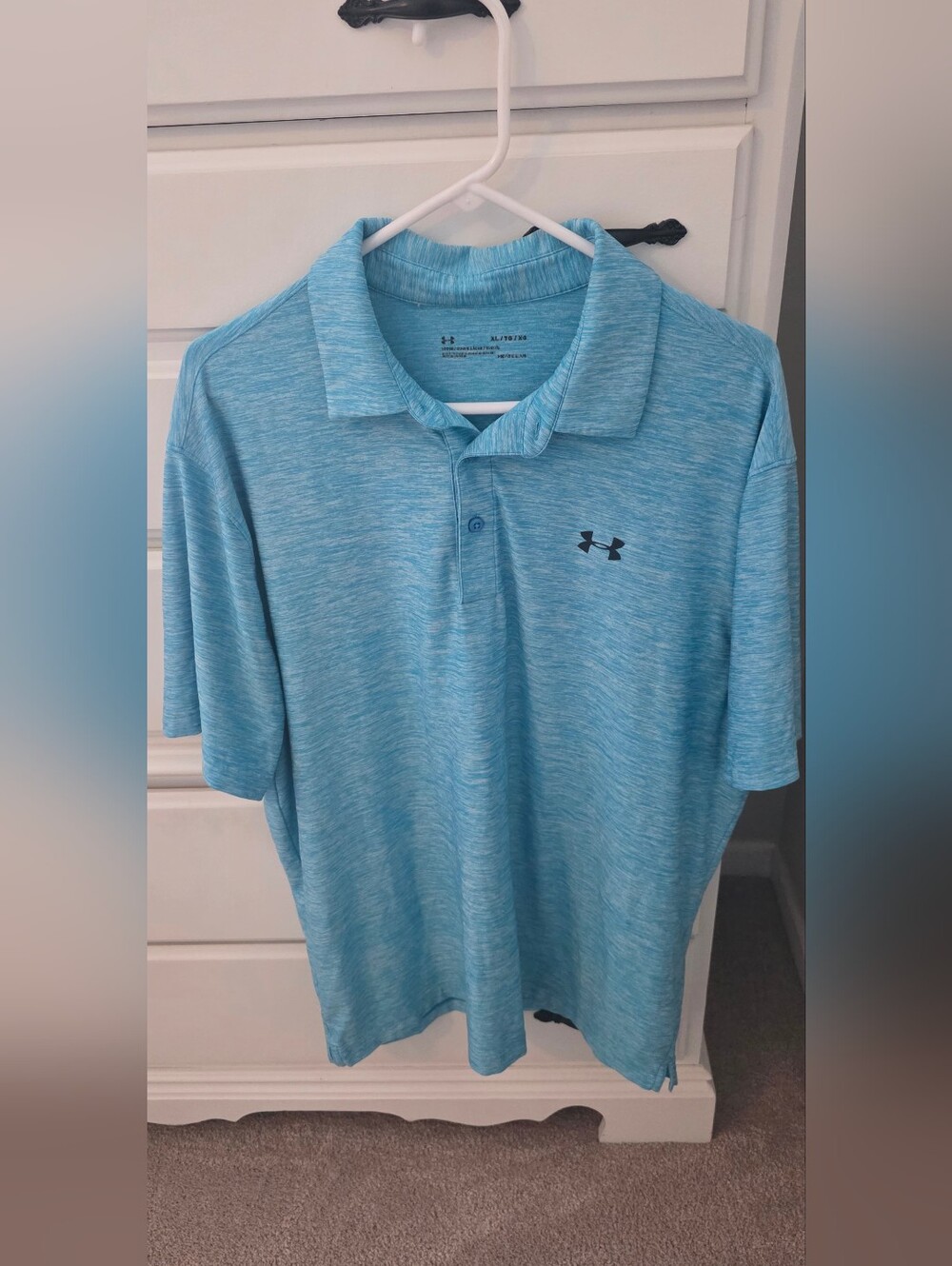 Under Armour XL Polo Men Heathered Teal Blue Short Sleeve Shirt Great Condition